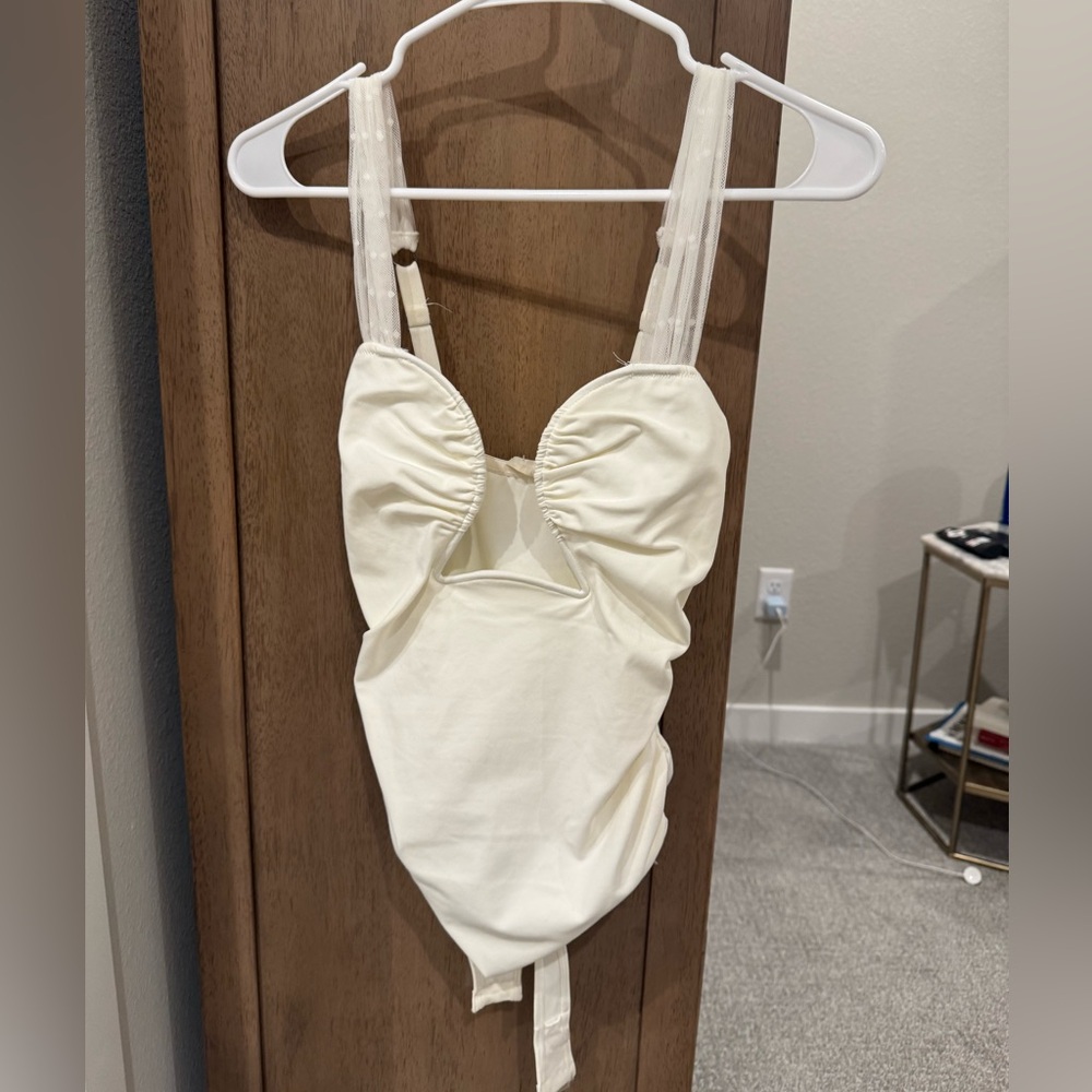 Free People Cream Ruched Bodysuit